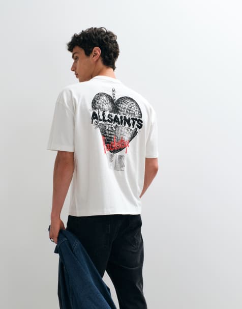 AllSaints Relfect t-shirt med korta ärmar och grafisk logga med tryck på ryggen i vitt - view 1