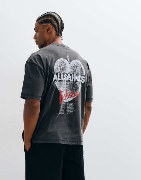 AllSaints Relfect T-shirt z krótkim rękawem i nadrukiem logo z tyłu w spranym czarnym - view 1