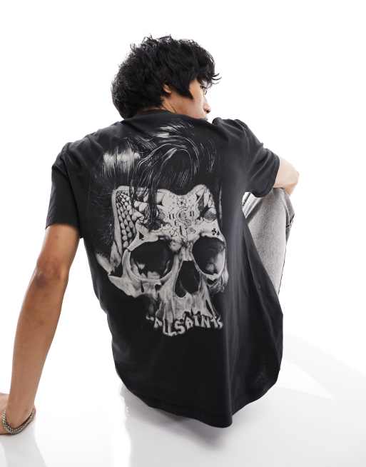 AllSaints - Relix - T-shirt ras de cou à manches courtes - Noir délavé