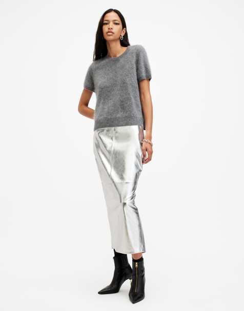 AllSaints – Renai – Bleistiftrock in Silber - view 1