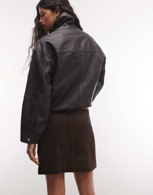 AllSaints Renai co-ord suede leather mini skirt in brown, 5 of 5