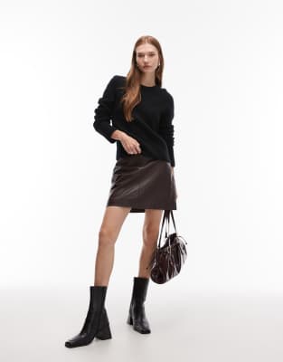 Allsaints Renai Leather Mini Skirt In Brown