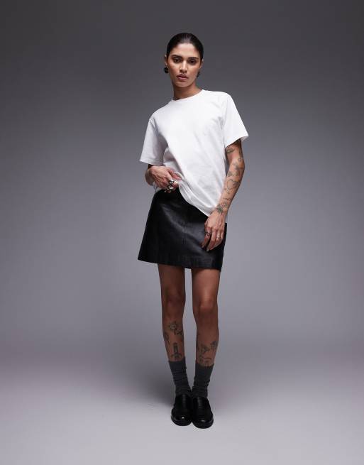AllSaints Renai leather skirt in black