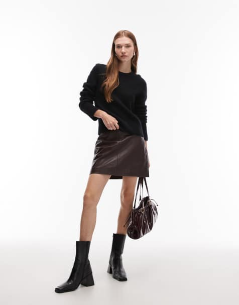 AllSaints - Renai - Mini-jupe en cuir - Bordeaux - view 1