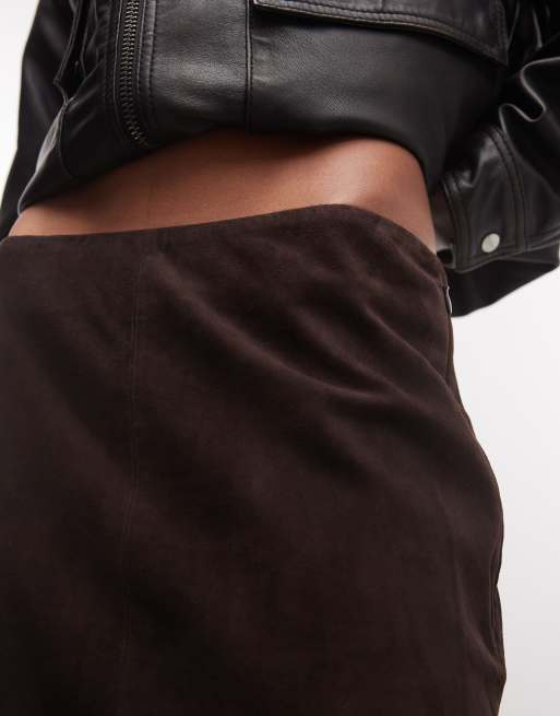 AllSaints Renai set minikjol i mocka och läder i brun, 2 av 5