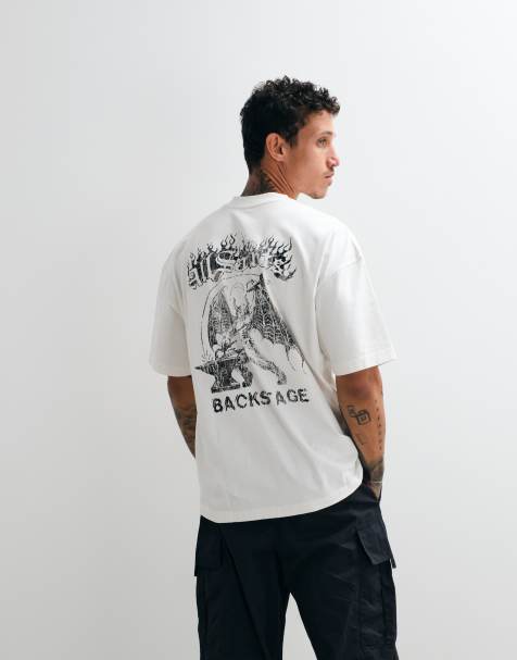 AllSaints Repeat short sleeve graphic logo t-shirt with back print in white - view 1