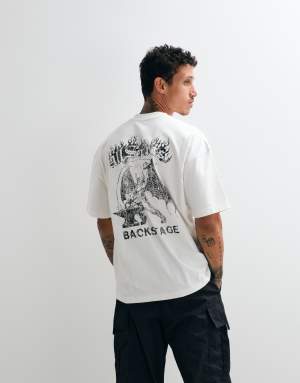 AllSaints Repeat short sleeve graphic logo t-shirt with back print in white
