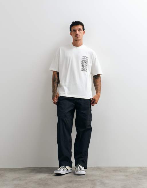 AllSaints Repeat short sleeve graphic logo t-shirt with back print in white, 5 of 5