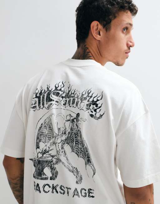 AllSaints - Repeat - T-shirt bianca a maniche corte con stampa del logo sul retro, 2 di 5