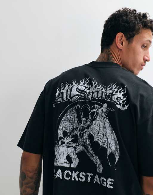 AllSaints - Repeat - T-shirt imprimé à manches courtes avec logo au dos - Noir délavé, 2 de 5