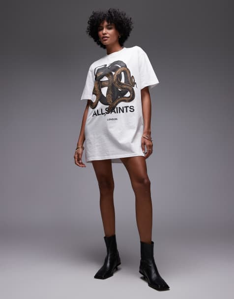 AllSaints Reticulate graphic t-shirt dress in white