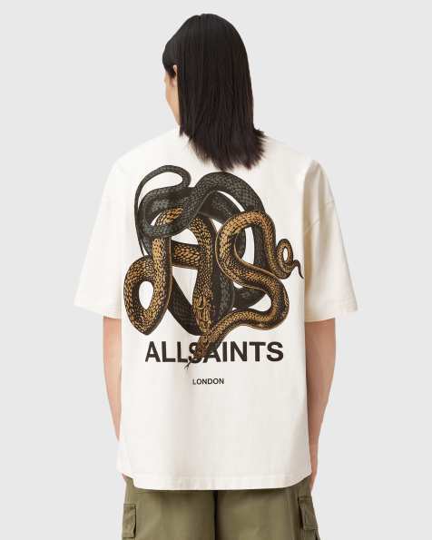 AllSaints Reticulate back graphic t-shirt in sand - STONE