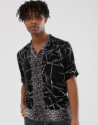 AllSaints revere collar shirt with monochrome and leopard print | ASOS