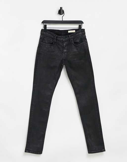 AllSaints rex coated jeans in black