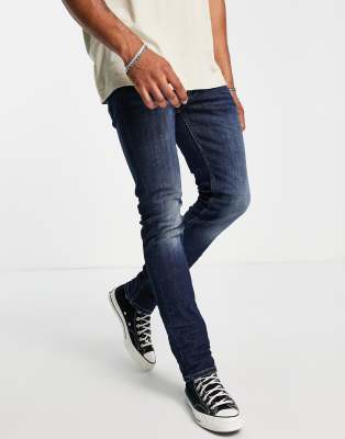 AllSaints Rex slim fit jeans in indigo blue - ASOS Price Checker