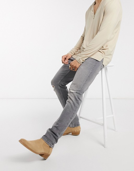AllSaints Rex slim fit ripped jeans in light grey