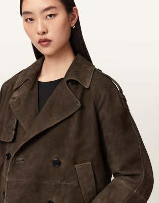 AllSaints - Reya - Cropped-Trenchcoat in Bitterbraun-Brown