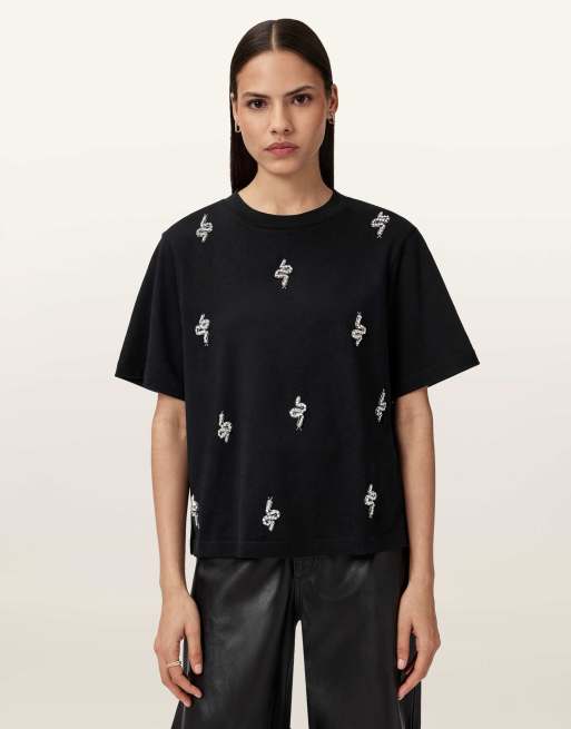 AllSaints – Rhea Lisa – T-Shirt in Schwarz