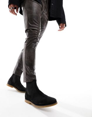 AllSaints Rhett suede chelsea boots in black - ASOS Price Checker