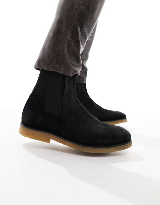 AllSaints Rhett suede chelsea boots in black | ASOS display picture 1