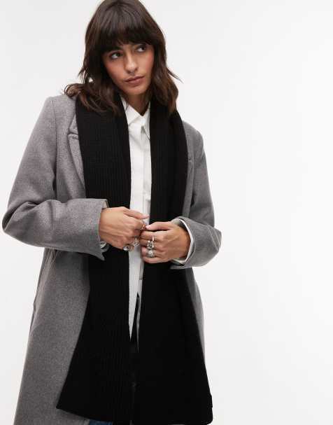 AllSaints ribbed leather logo scarf in black - view 1
