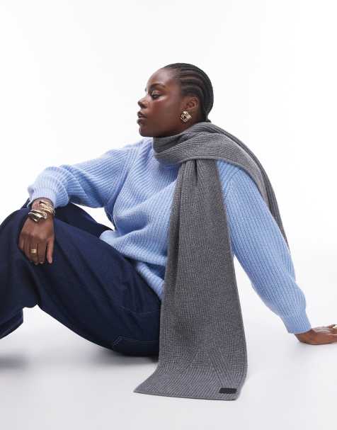 AllSaints ribbed leather logo scarf in grey marl - view 1