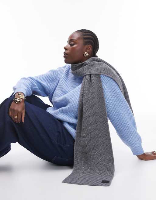 AllSaints ribbed leather logo scarf in heather gray