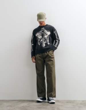 AllSaints Ribspill skelenton graphic knit jumper in charcoal grey