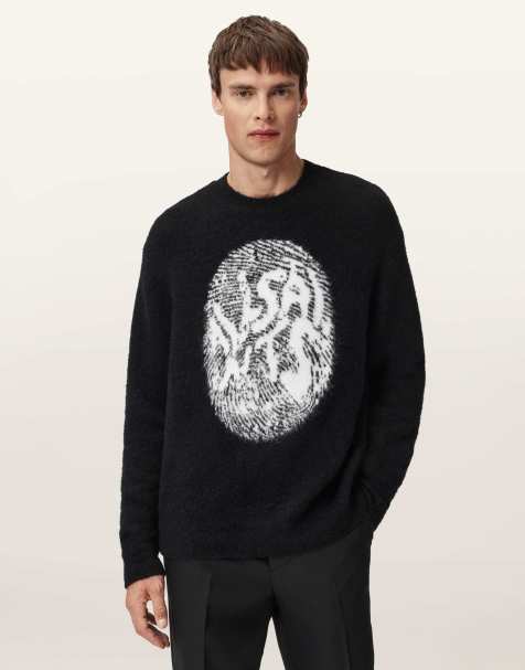 AllSaints – Ridges – Pullover in Schwarz/Ecru-Weiß mit Rundhalsausschnitt - view 1