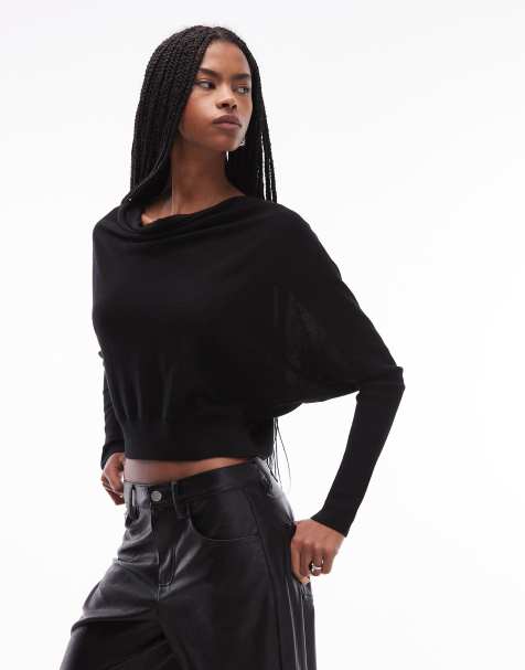 AllSaints Ridley cropped wool knit jumper in black - view 1