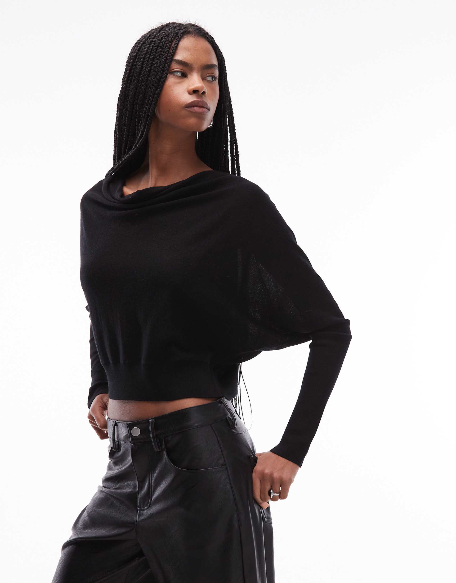 allsaints ridley cropped wool knit sweater in black