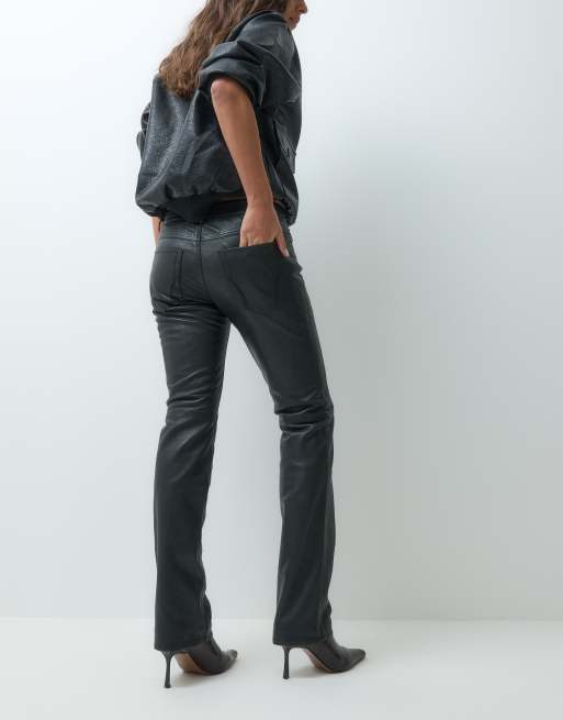 AllSaints Riella leather slim fit pants in black, 2 of 5