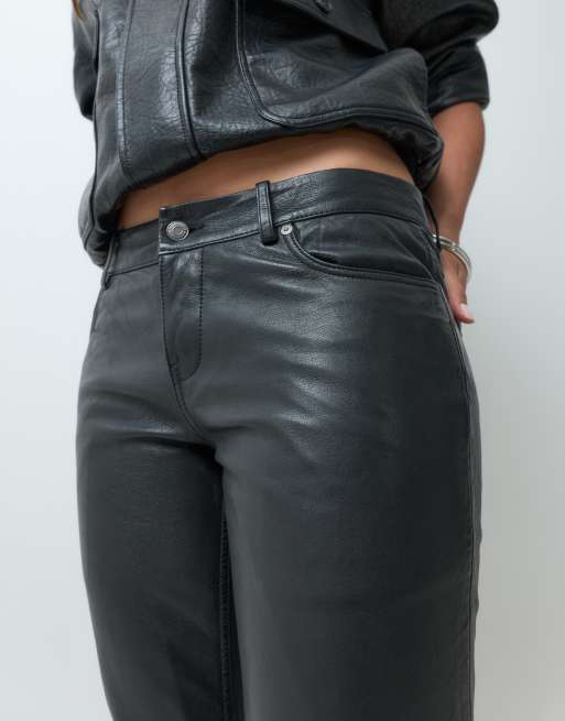 AllSaints Riella leather slim fit trousers in black, 4 of 5