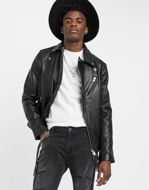 AllSaints rigg biker leather jacket in black