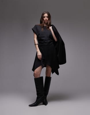 AllSaints - Riko - Gerafftes Minikleid in Schwarz