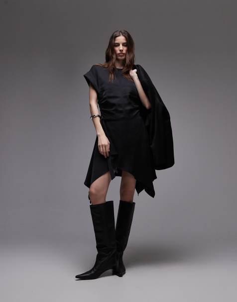 AllSaints – Riko – Gerafftes Minikleid in Schwarz - view 1