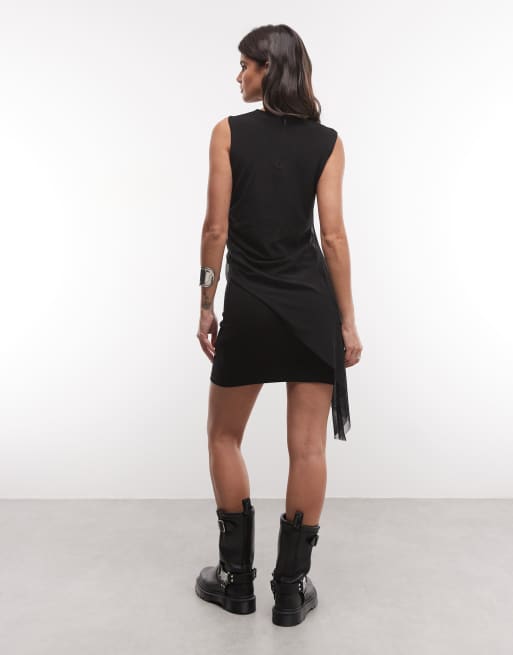 AllSaints Riley abito mini senza maniche in rete arricciata nero, 4 di 4