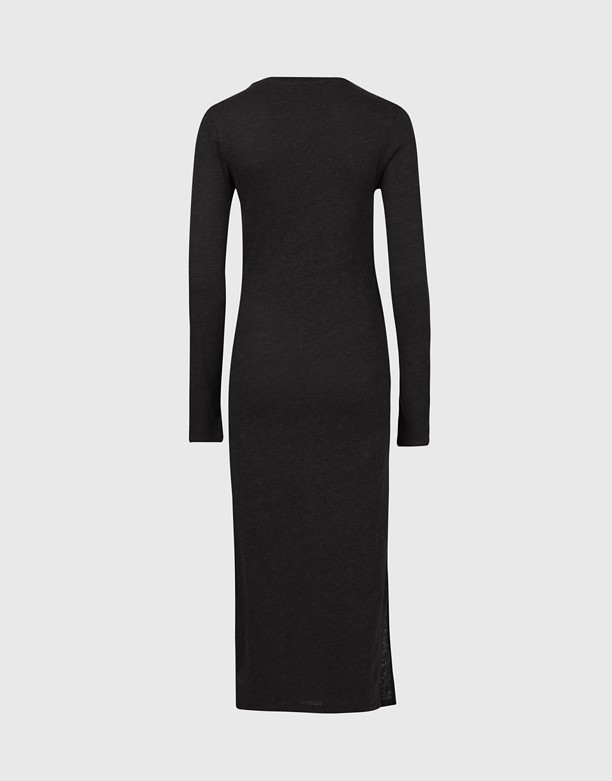 AllSaints – Rina – Czarna dżersejowa sukienka midi z długim rękawem Czarny Miejsce 