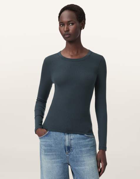 AllSaints – Rina – Langärmliges Oberteil in dunklem Schieferblau mit Rundhalsausschnitt - view 1