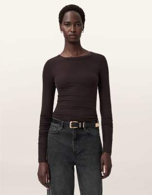 AllSaints - Rina - Langärmliges Oberteil in Torte-Braun mit Rundhalsausschnitt-Brown