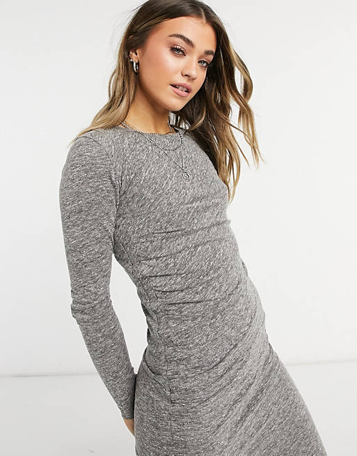 Designer Brands AllSaints Rina long sleeve jersey midi dress in grey 
