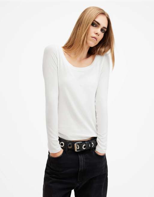 AllSaints - Rina - T-shirt met lage ronde hals in optisch wit