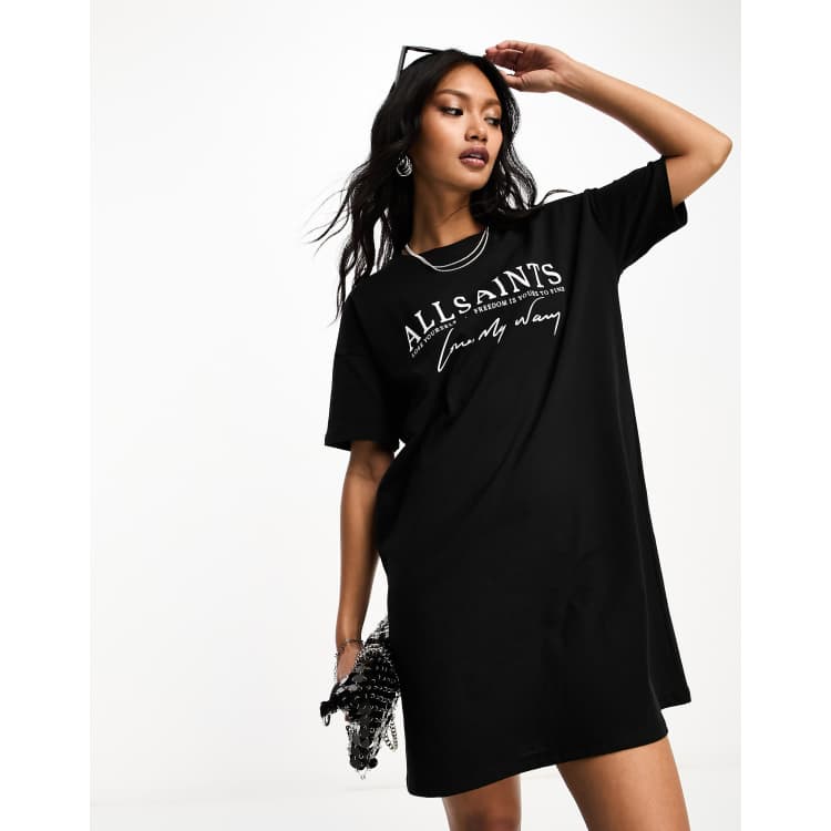 AllSaints Rista T-shirt dress in black | ASOS