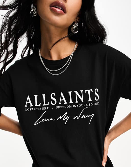 AllSaints Rista T-shirt dress in black | ASOS
