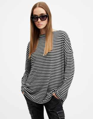 AllSaints - Rita - Gestreiftes Shirt in Kreide/Tinte-Bunt