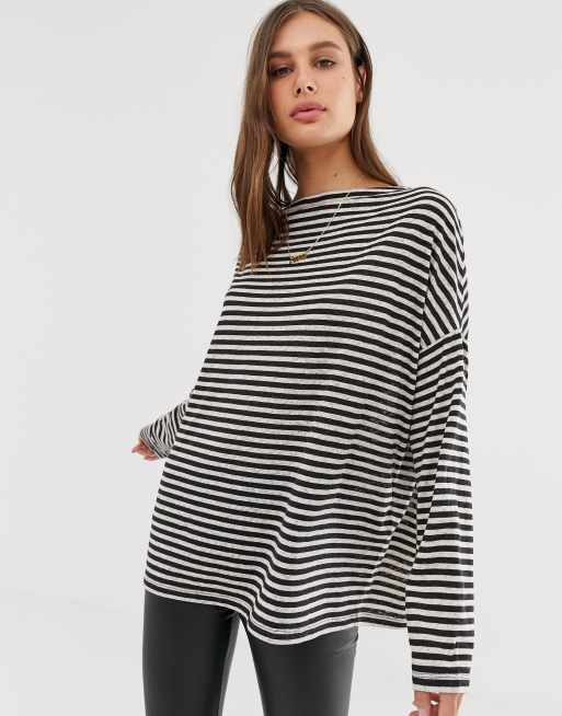 AllSaints – Rita – Långärmad randig off shoulder-topp