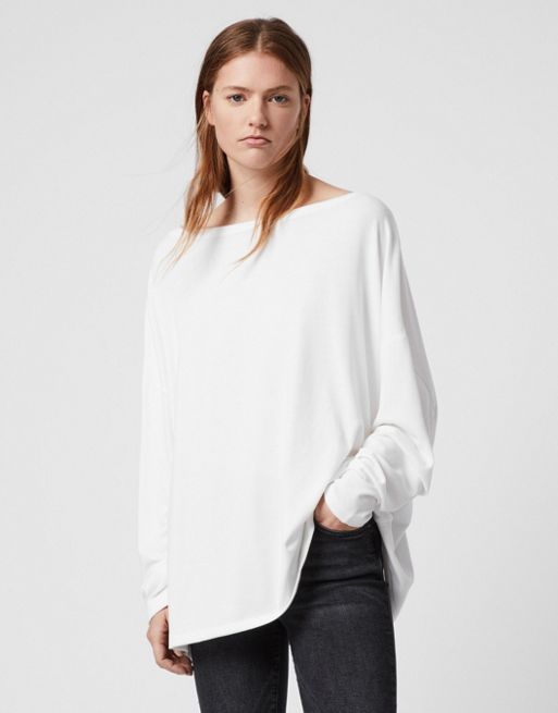 AllSaints Rita long sleeve t-shirt in white | ASOS