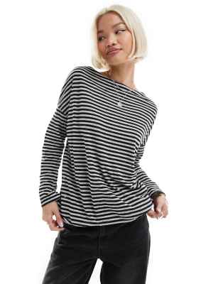 Allsaints Rita Stripe Long Sleeve Top In Black In Black