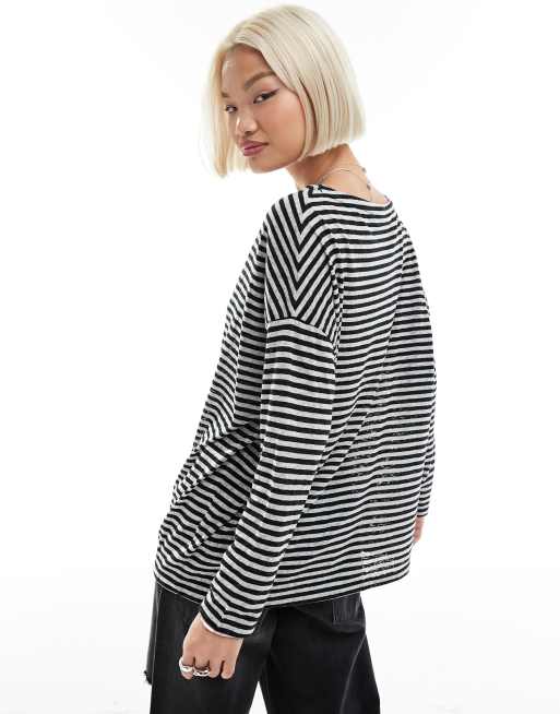 All order saints womens long sleeve top striped in front size XS black