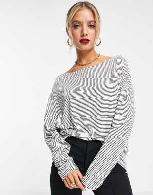 AllSaints Rita stripe long sleeve top in black